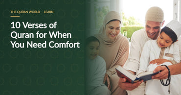 Muslim family reading the Quran together at home, for 10 verses of Quran for comfort