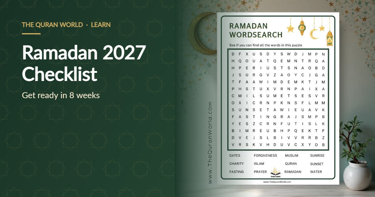 Ramadan 2027 preparation checklist, with a printable Ramadan wordsearch for kids