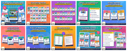 25 Prophets in the Quran Flashcards for Kids – Printable A4 PDF with Arabic Names, Stories and Qur'an References
