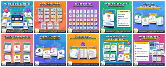 My Good Deeds Cards – 40 Printable Islamic Flashcards for Kids (A4 PDF)