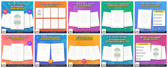 Quran Tracing Workbook – Printable Arabic Handwriting Practice, 604 A4 Pages (PDF)