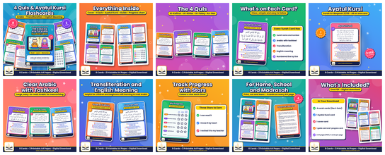 The 4 Quls and Ayatul Kursi Flashcards – Printable A4 PDF with Arabic, Transliteration and English Meaning