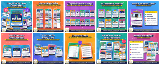 Islamic Holy Days Flashcards for Kids – 12 Special Days and the 12 Islamic Months, Printable A4 PDF