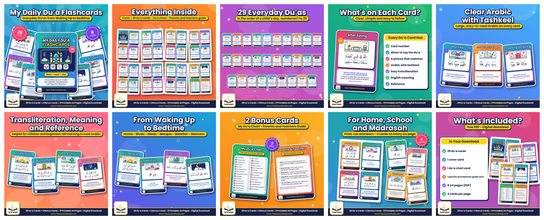 My Daily Dua Flashcards for Kids – 29 Everyday Duas, Printable A4 PDF with Arabic, Transliteration and English