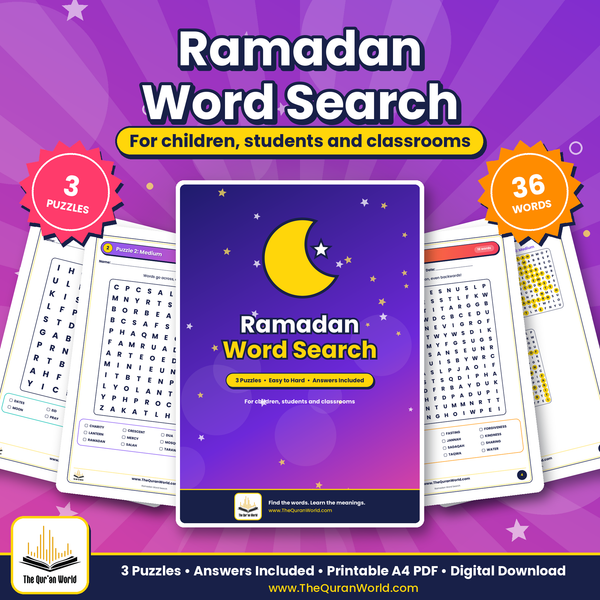 Ramadan Word Search for Kids – 3 Printable Puzzles with Answers and Arabic Words (PDF)