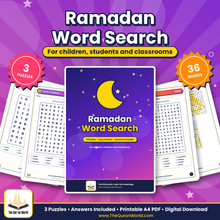 Ramadan Word Search for Kids – 3 Printable Puzzles with Answers and Arabic Words (PDF)