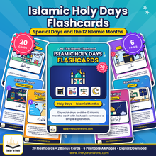 Islamic Holy Days Flashcards for Kids – 12 Special Days and the 12 Islamic Months, Printable A4 PDF