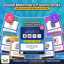 Good Manners Flashcards for Kids – 25 Islamic Manners and Daily Sunnah Cards, Printable A4 PDF