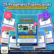 25 Prophets in the Quran Flashcards for Kids – Printable A4 PDF with Arabic Names, Stories and Qur'an References