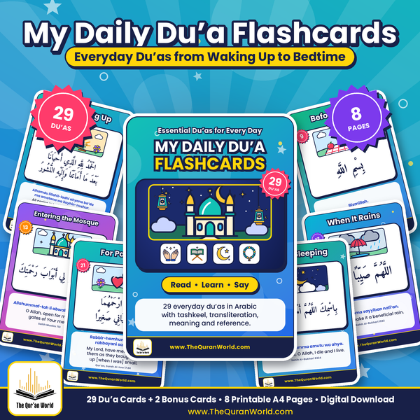 My Daily Dua Flashcards for Kids – 29 Everyday Duas, Printable A4 PDF with Arabic, Transliteration and English