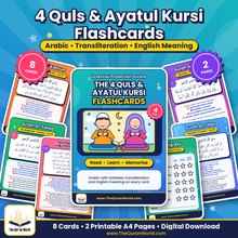 The 4 Quls and Ayatul Kursi Flashcards – Printable A4 PDF with Arabic, Transliteration and English Meaning