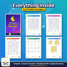 Ramadan Word Search for Kids – 3 Printable Puzzles with Answers and Arabic Words (PDF)