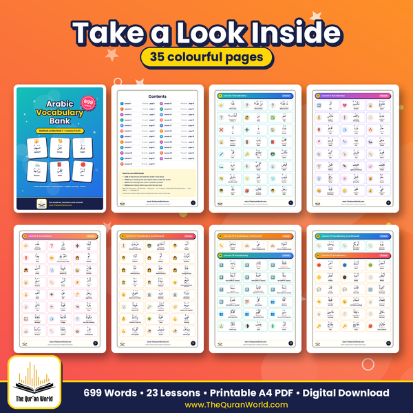 Arabic Vocabulary Bank Book 1 – 699 Words with Pictures for Madinah Arabic Book 1 (Printable PDF)