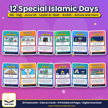 Islamic Holy Days Flashcards for Kids – 12 Special Days and the 12 Islamic Months, Printable A4 PDF