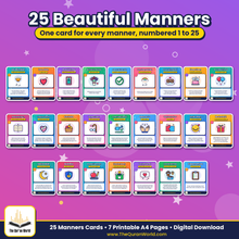 Good Manners Flashcards for Kids – 25 Islamic Manners and Daily Sunnah Cards, Printable A4 PDF