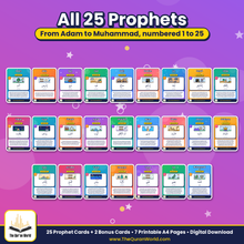 25 Prophets in the Quran Flashcards for Kids – Printable A4 PDF with Arabic Names, Stories and Qur'an References