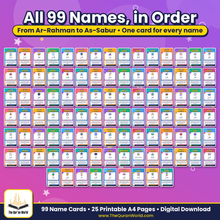 99 Names of Allah Flashcards – Large Portrait Cards for Home and Classroom