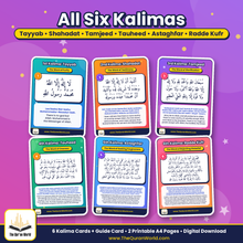 Six Kalimas Flashcards – Printable A4 PDF with Arabic, Transliteration and English Meaning