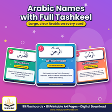 99 Names of Allah Flashcards – Printable Arabic & English PDF for Children