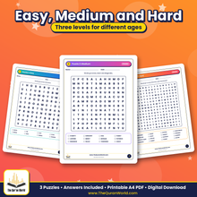 Ramadan Word Search for Kids – 3 Printable Puzzles with Answers and Arabic Words (PDF)