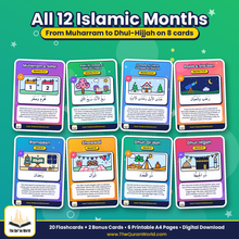 Islamic Holy Days Flashcards for Kids – 12 Special Days and the 12 Islamic Months, Printable A4 PDF