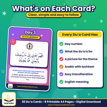 Ramadan Dua Cards – 30 Days of Duas, Printable A4 PDF with Arabic, Transliteration and English