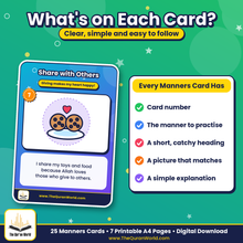 Good Manners Flashcards for Kids – 25 Islamic Manners and Daily Sunnah Cards, Printable A4 PDF