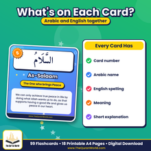 99 Names of Allah Flashcards – Printable Arabic & English PDF for Children