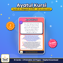 The 4 Quls and Ayatul Kursi Flashcards – Printable A4 PDF with Arabic, Transliteration and English Meaning