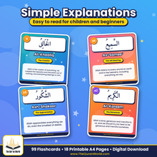 99 Names of Allah Flashcards – Printable Arabic & English PDF for Children