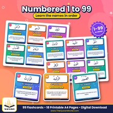 99 Names of Allah Flashcards – Printable Arabic & English PDF for Children