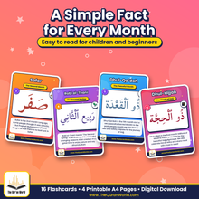 Islamic Calendar Flashcards for Kids – 12 Hijri Months in Arabic and English (Printable A4 PDF)