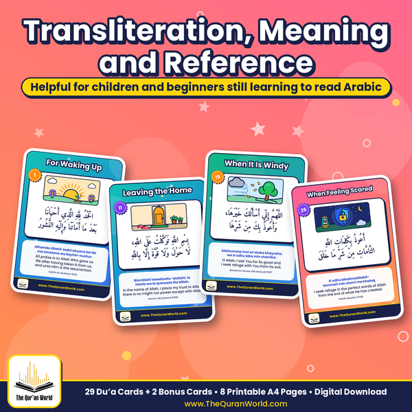 My Daily Dua Flashcards for Kids – 29 Everyday Duas, Printable A4 PDF with Arabic, Transliteration and English