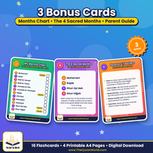 Islamic Calendar Flashcards for Kids – 12 Hijri Months in Arabic and English (Printable A4 PDF)