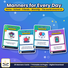 Good Manners Flashcards for Kids – 25 Islamic Manners and Daily Sunnah Cards, Printable A4 PDF
