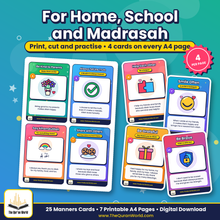 Good Manners Flashcards for Kids – 25 Islamic Manners and Daily Sunnah Cards, Printable A4 PDF