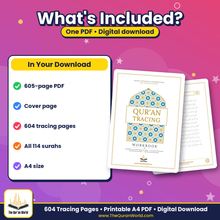 Quran Tracing Workbook – Printable Arabic Handwriting Practice, 604 A4 Pages (PDF)
