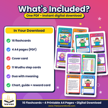 Wudu Flashcards for Kids – Printable Step-by-Step Wudhu Cards (A4 PDF)