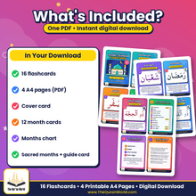 Islamic Calendar Flashcards for Kids – 12 Hijri Months in Arabic and English (Printable A4 PDF)