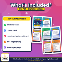 Six Kalimas Flashcards – Printable A4 PDF with Arabic, Transliteration and English Meaning