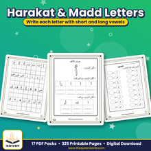 Arabic Worksheets Bundle, 325 Printable Pages, Arabic Alphabet Tracing, Harakat, Word Reading and Matching, Homeschool, Madrasah PDF