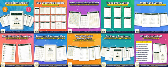 Arabic Alphabet Worksheets for Kids – Printable PDF (18 Pages)